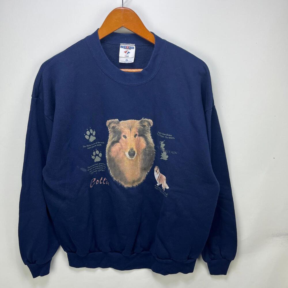 Vintage 90s Collie Dog Great Britain Cute Sweatshirt XL